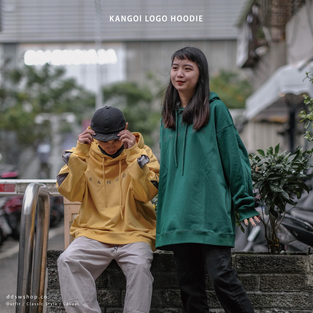 Kangol 袋鼠 帽踢 文字Logo 開插手袖 刺繡 落肩 黑色 黃色 綠色