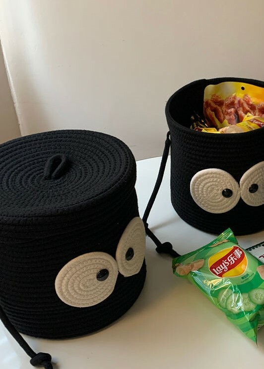 《1469》大眼睛棉麻含蓋收納籃