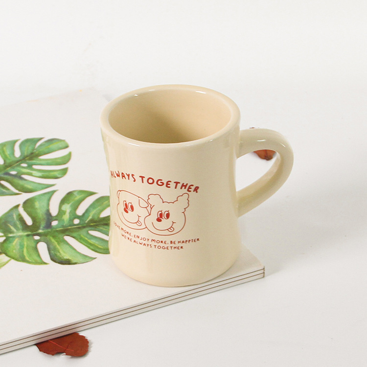 《1473》紅色小狗奶油曲線杯400ml