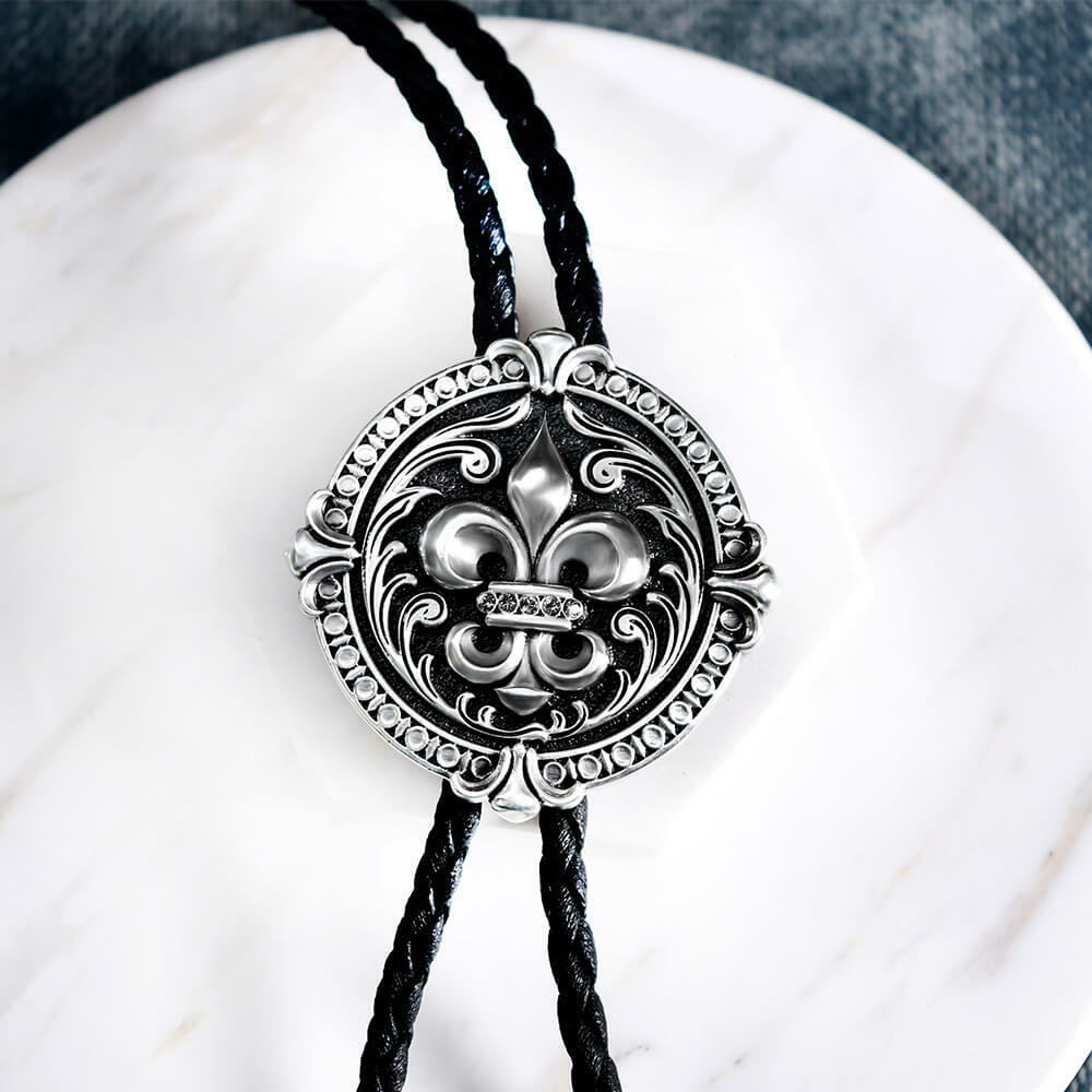 典藏鳶尾花 真皮皮繩 保羅領帶/BoloTie/美式領帶－快速出貨