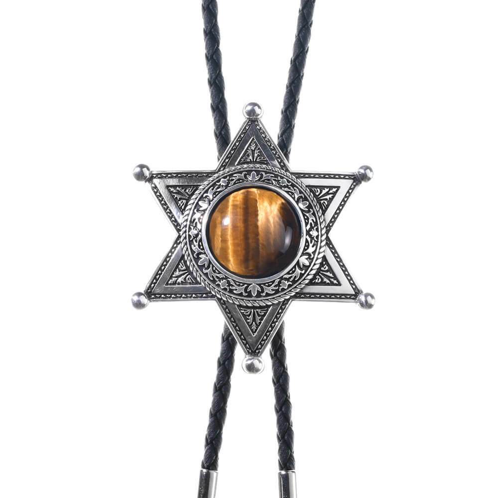 五行開運(土) - 正義之星 虎眼石 真皮皮繩 保羅領帶/BoloTie/美式領帶－快速出貨