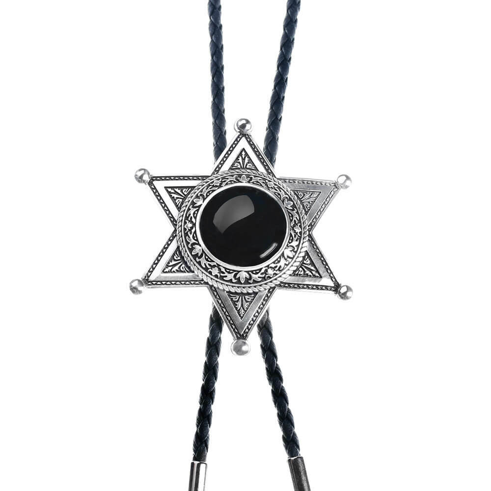 五行開運(水) - 正義之星 黑瑪瑙 真皮皮繩 保羅領帶/BoloTie/美式領帶－快速出貨