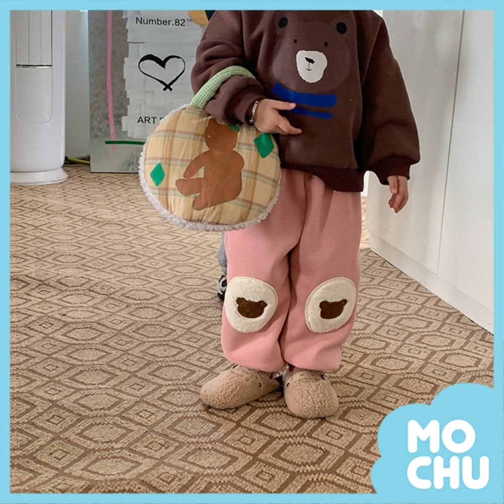 小熊貼布加絨加厚衛褲(三色)