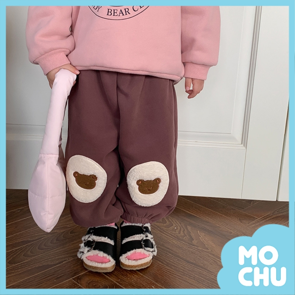 小熊貼布加絨加厚衛褲(三色)