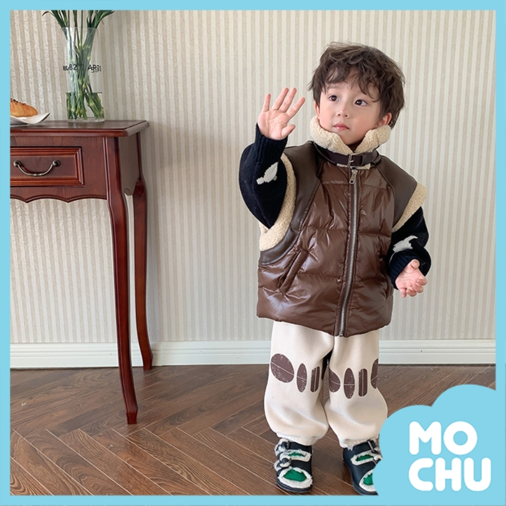 立領拼接咖啡色羽絨背心