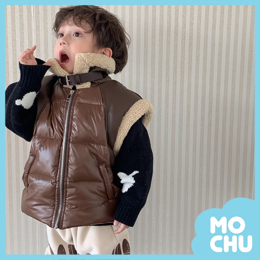 立領拼接咖啡色羽絨背心