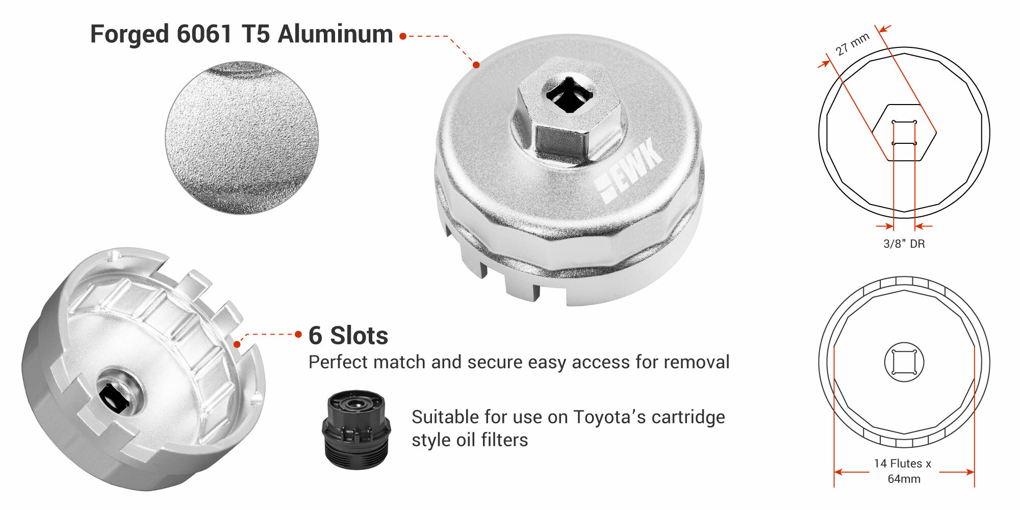 64mm Oil Filter Wrench for Toyota / Lexus / Scion EWK
