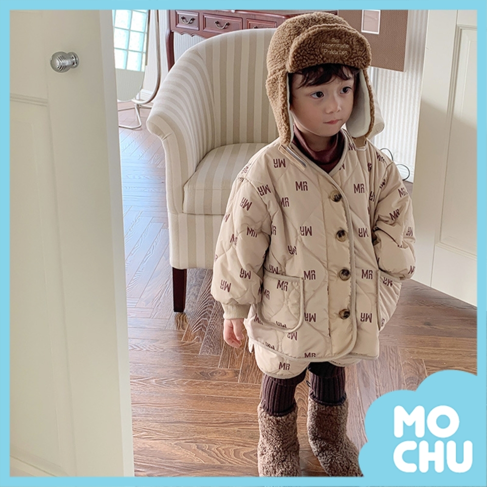 滿印字母加棉外套+短褲套裝(兩色)