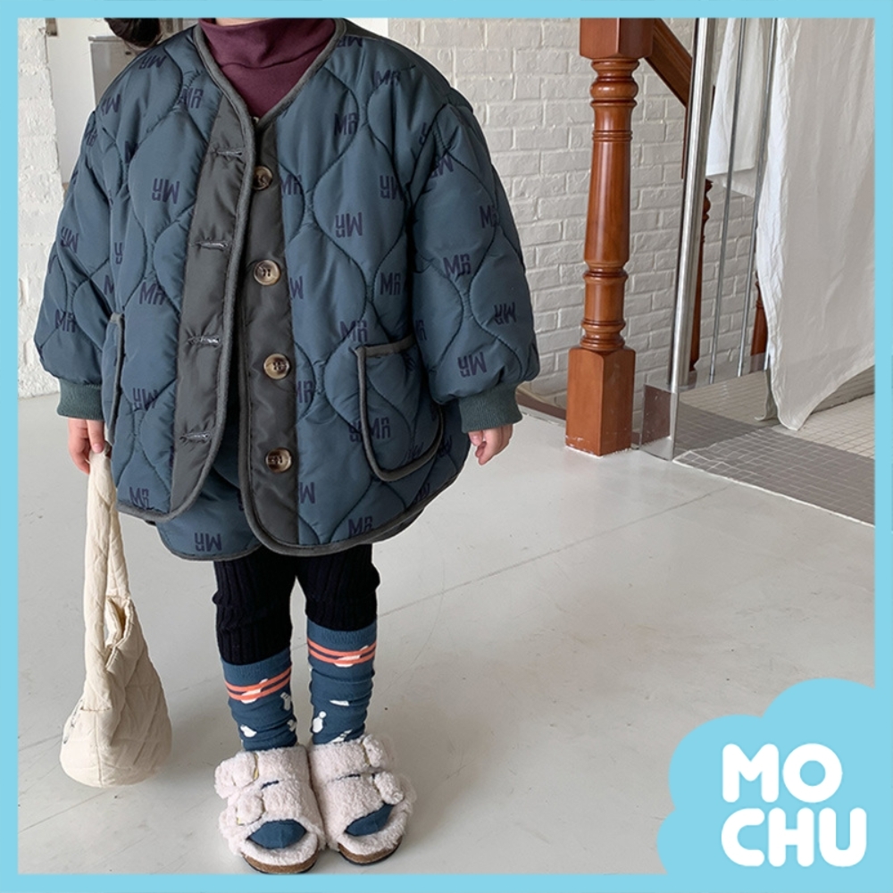 滿印字母加棉外套+短褲套裝(兩色)