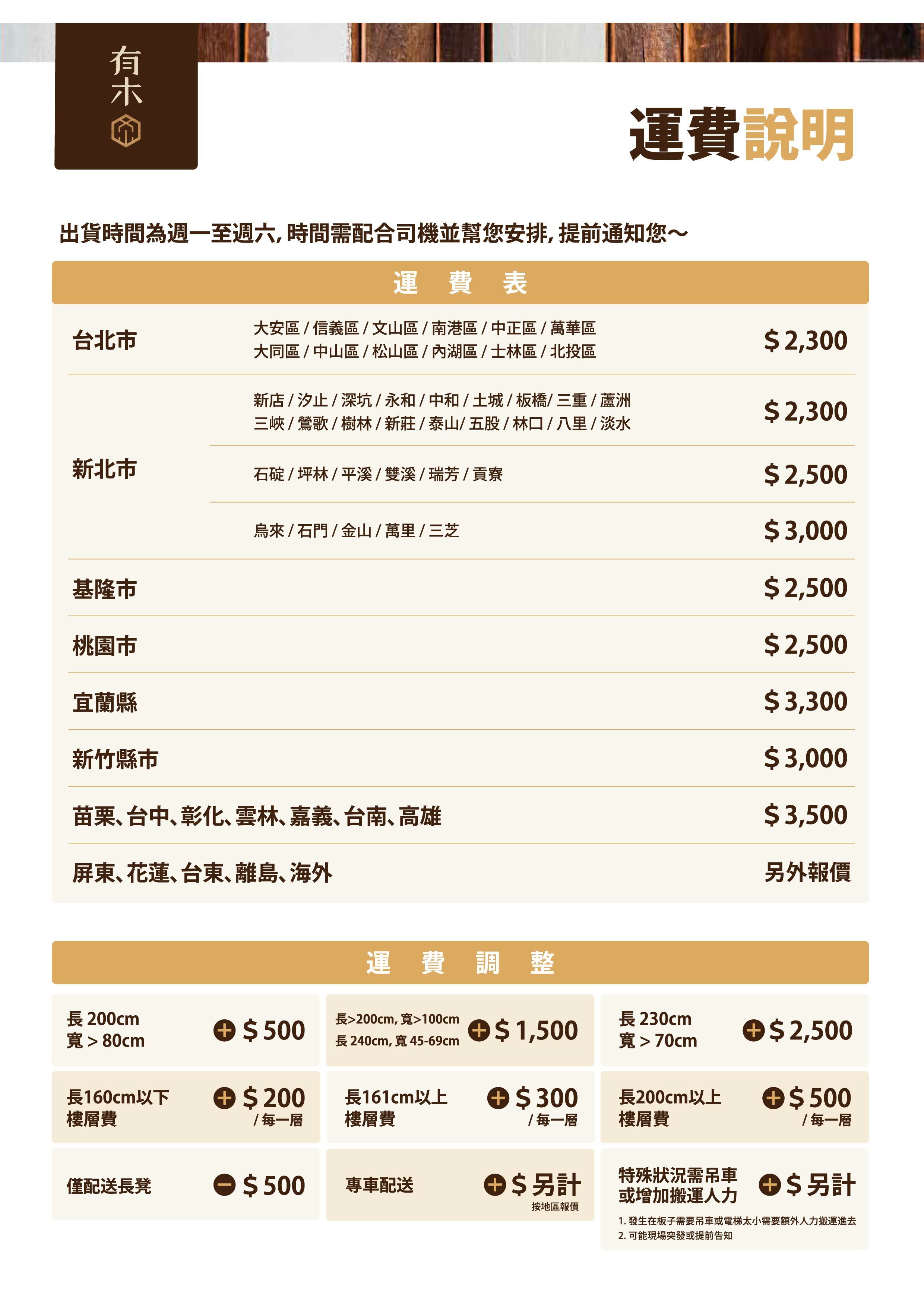 有木 運費說明表