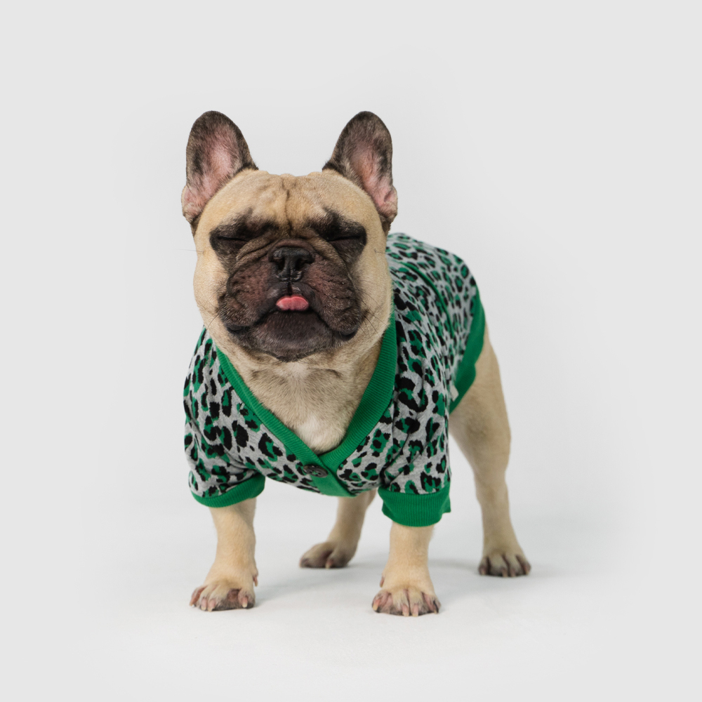 豹紋針織鈕扣衣