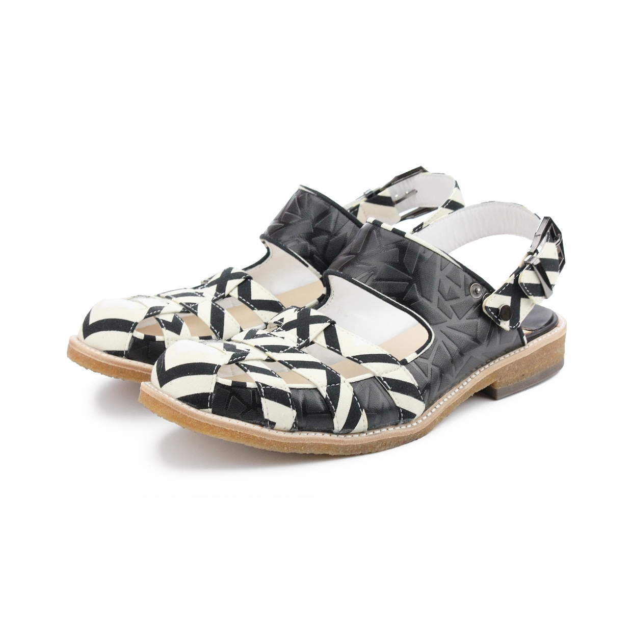 Ancient Greek M1149 BlackWhite Leather Sandals
