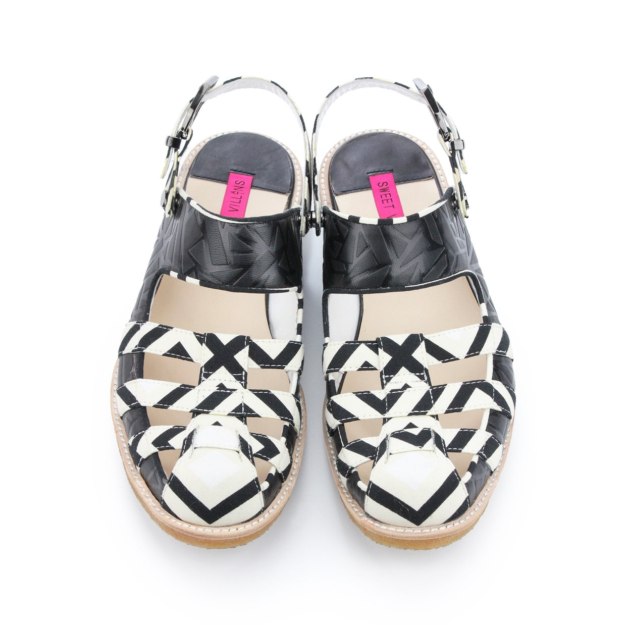 Ancient Greek M1149 BlackWhite Leather Sandals