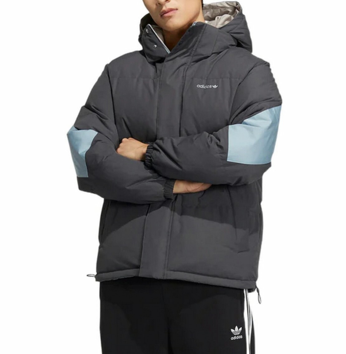 ADIDAS SPORTY DOWN 男 連帽羽絨外套 黑藍 HS9467 Dec lu