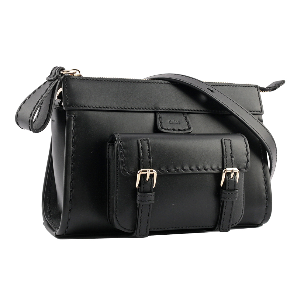 【Chloé】Edith 平滑小牛皮肩背包(黑色)