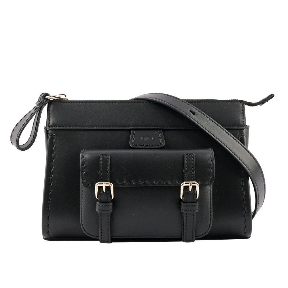 【Chloé】Edith 平滑小牛皮肩背包(黑色)