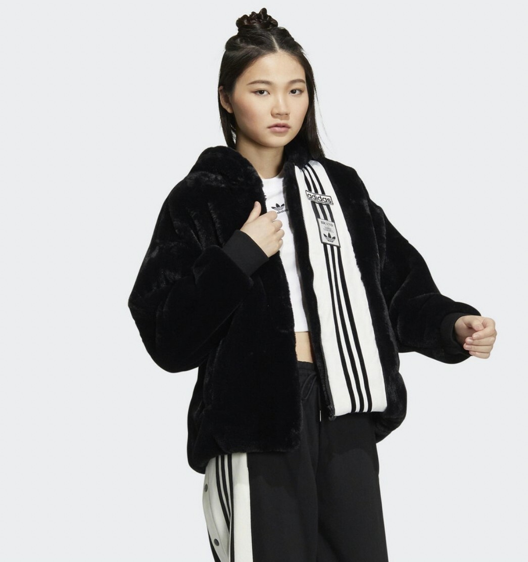 ADIDAS ADIBREAK FUR 女 人造毛皮外套 黑白 IC8130 Declu