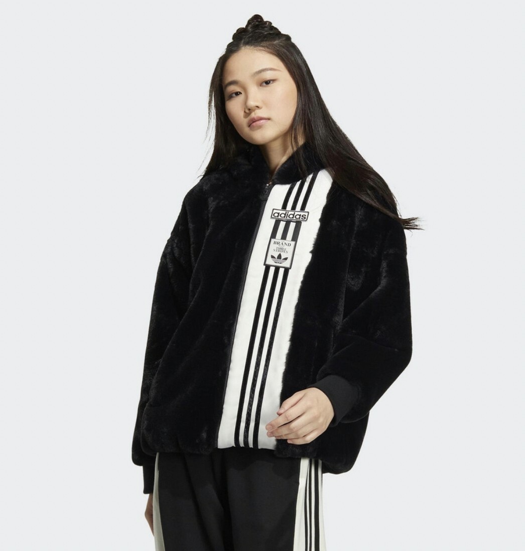 ADIDAS ADIBREAK FUR 女 人造毛皮外套 黑白 IC8130 Declu