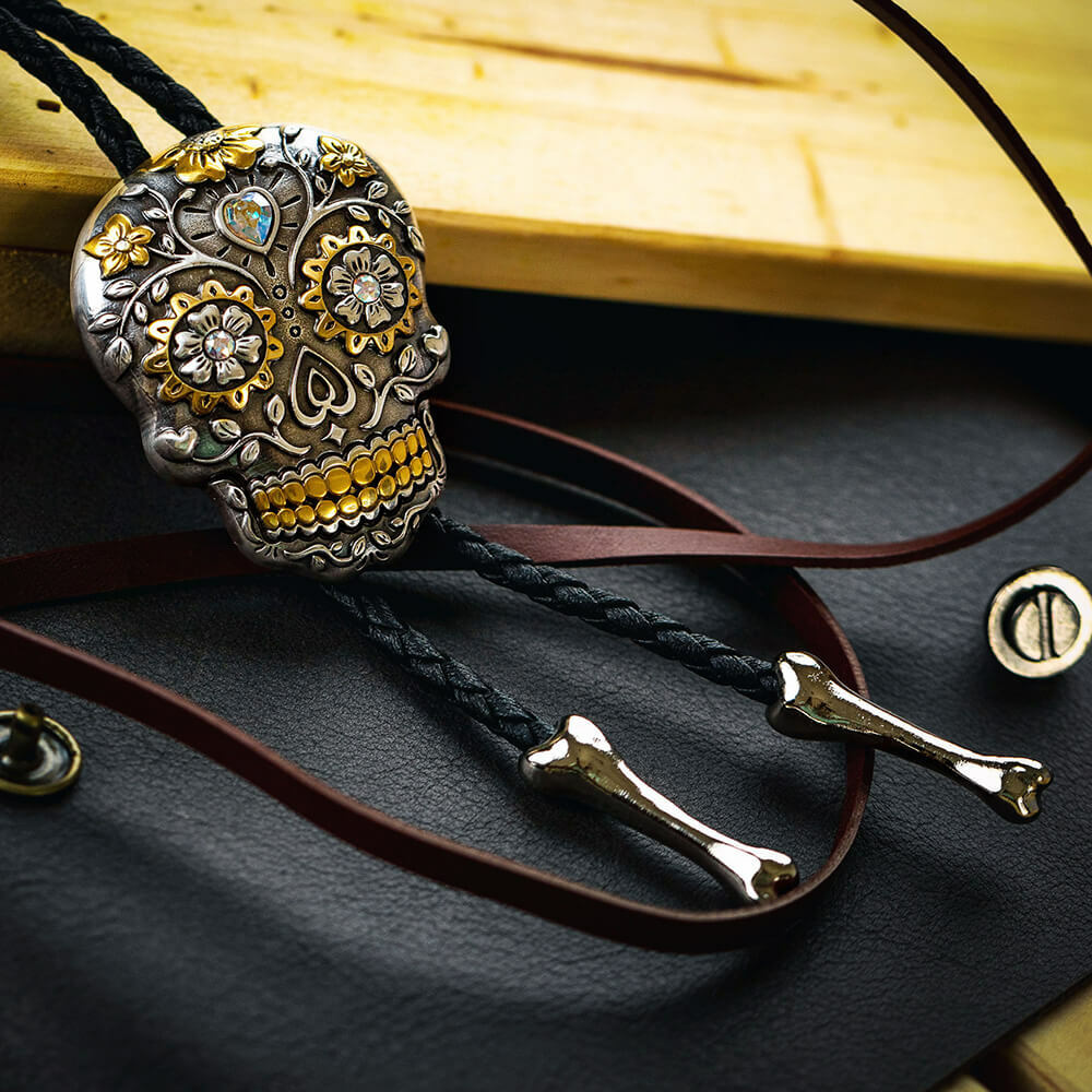 墨西哥骷髏頭閃亮款 保羅領帶/BoloTie/美式領帶－快速出貨