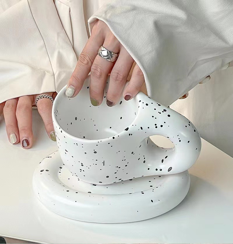 《1478》北歐ins創意胖胖杯陶瓷馬克杯杯墊組300ml