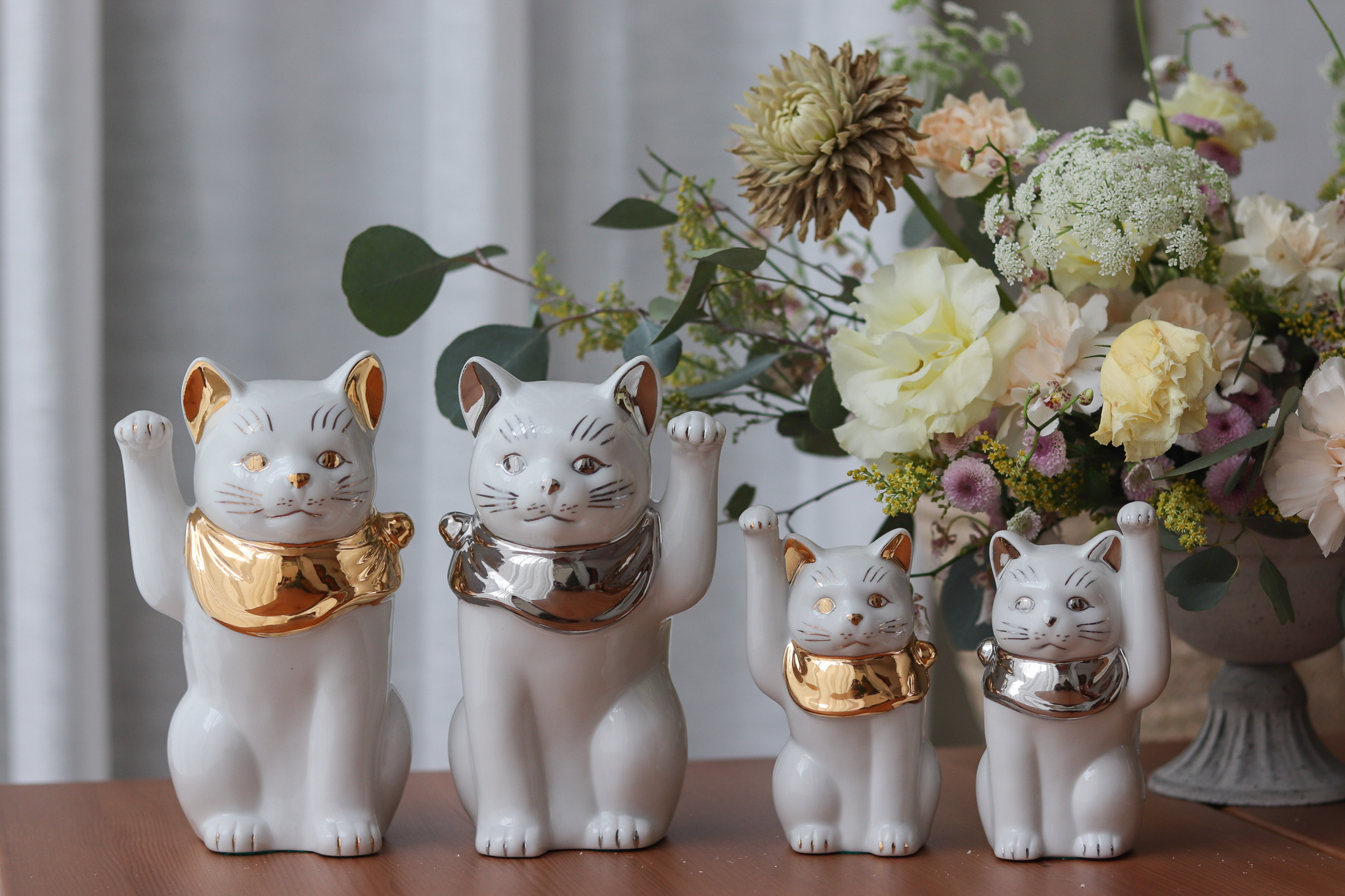 日本 瀨戶燒 江戶貓 金銀招財貓