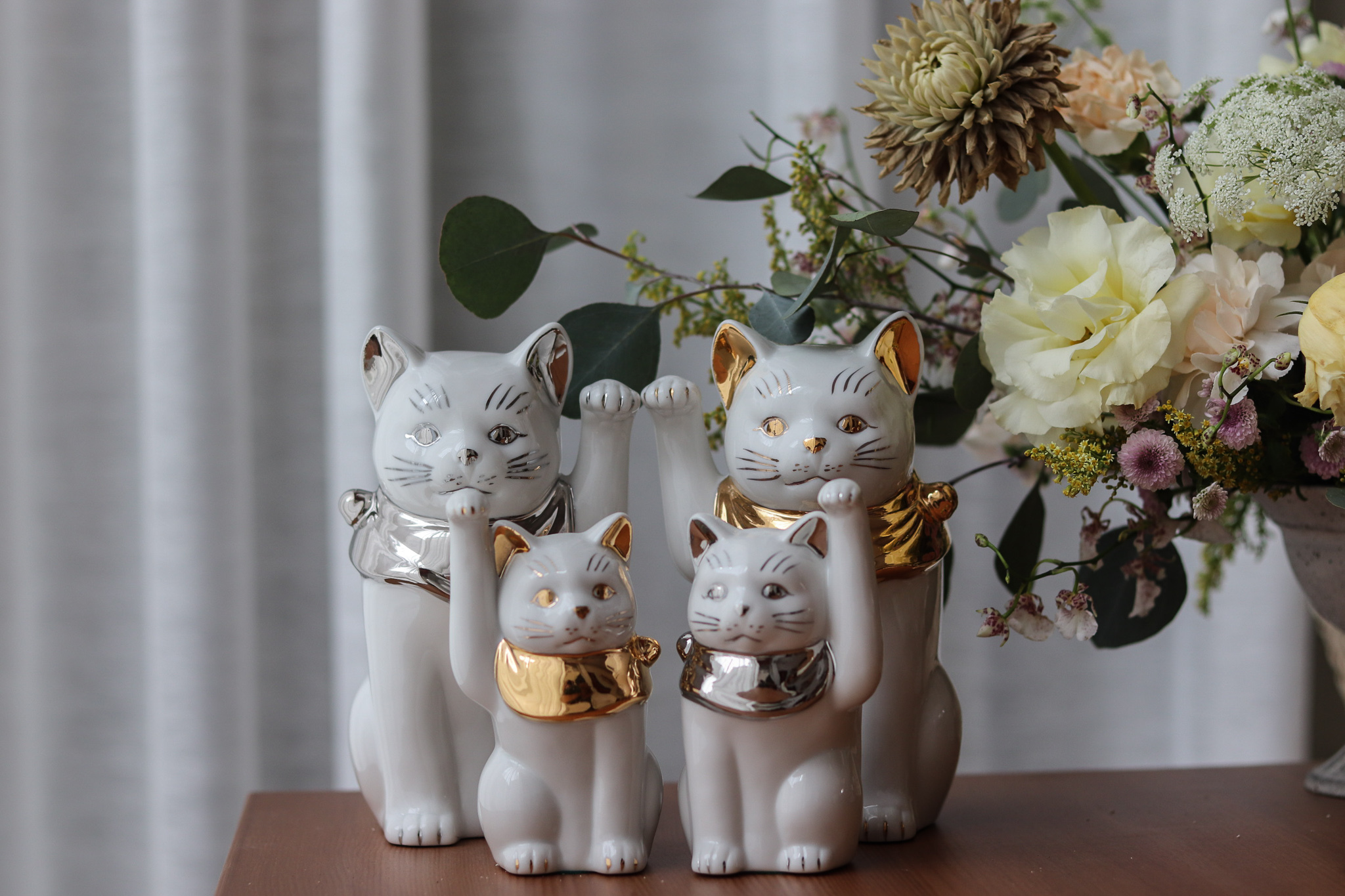 日本 瀨戶燒 江戶貓 金銀招財貓