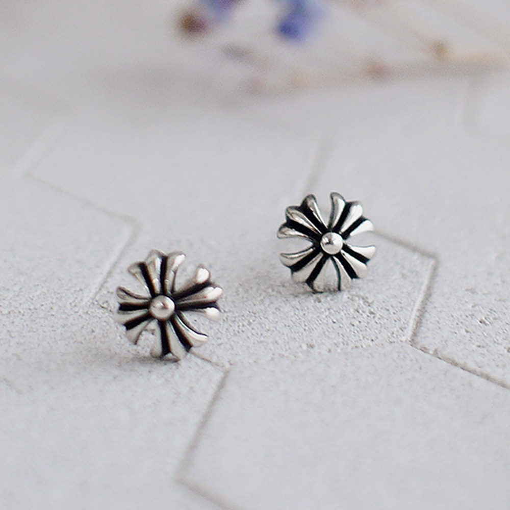 復古十字花純銀耳環/SE589 |信仰 中性男女生款 耳釘