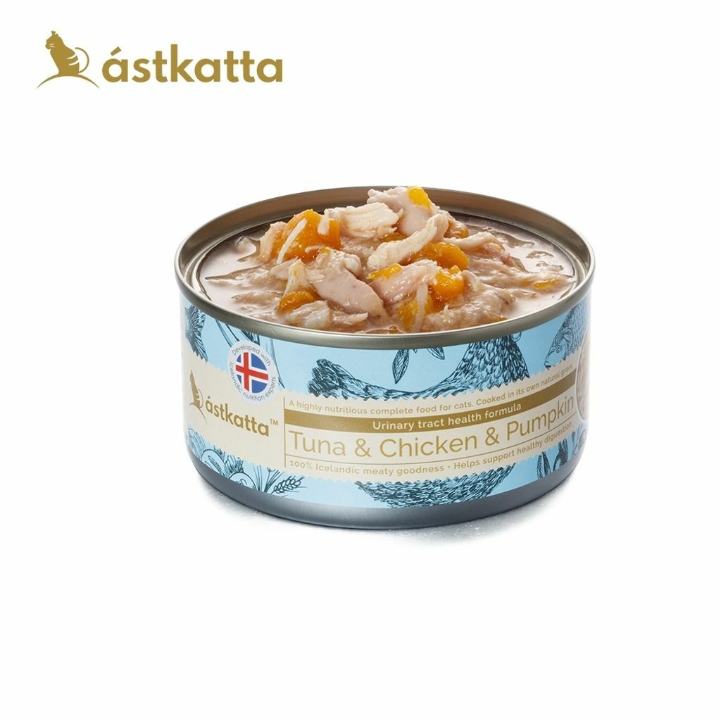 【Astkatta冰島】 低脂無穀健康鮮燉貓罐頭（鮪魚+嫩雞+南瓜）80g