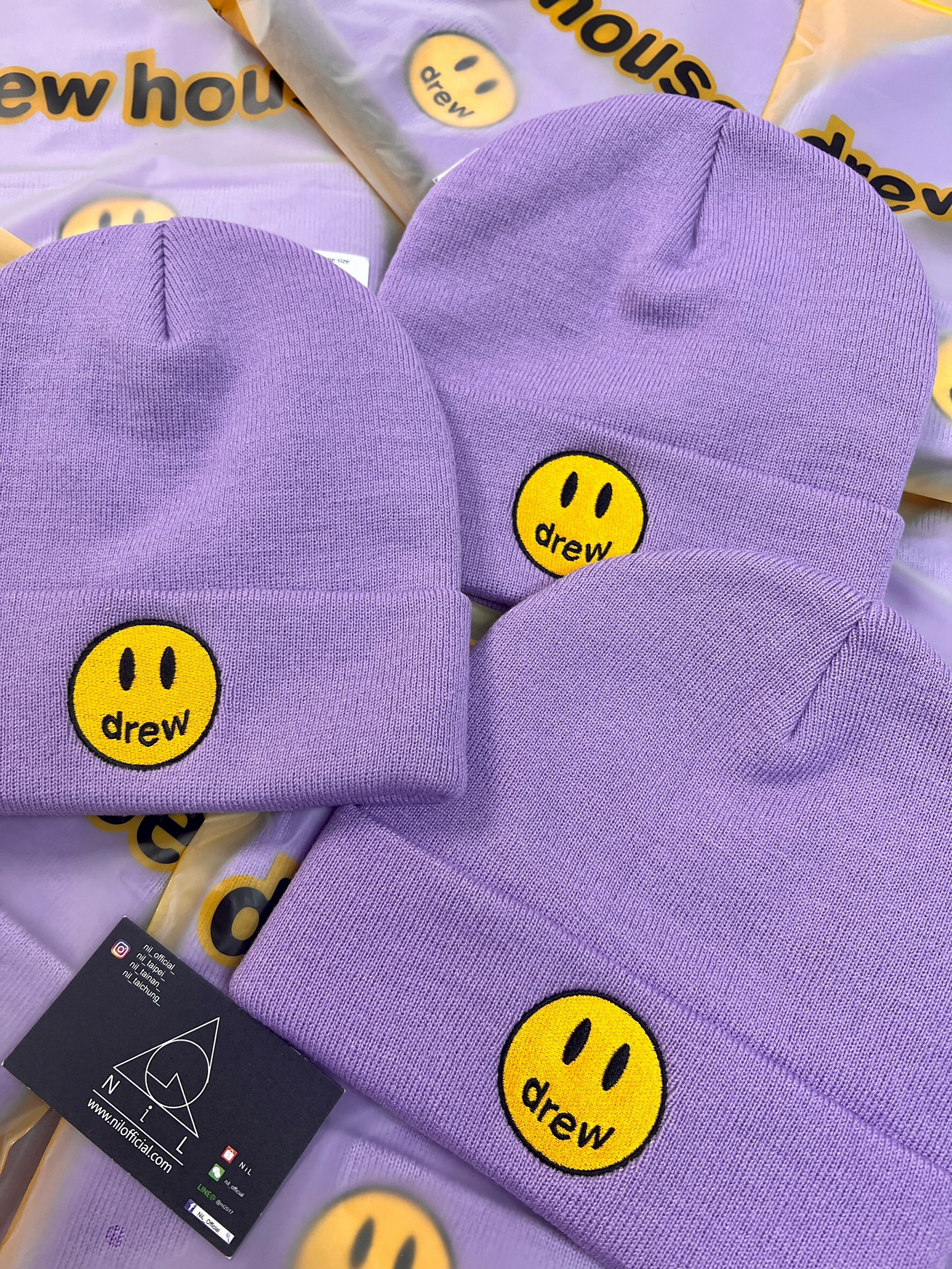 Drew House 刺繡 笑臉 Logo 紫色 毛帽