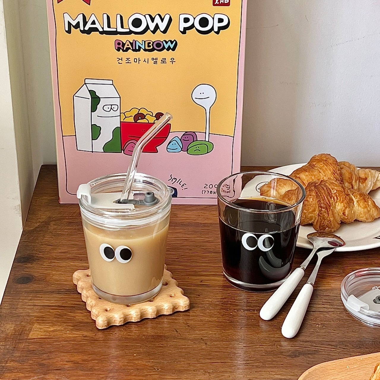 《1480》眼睛玻璃杯附吸管+蓋子300ml