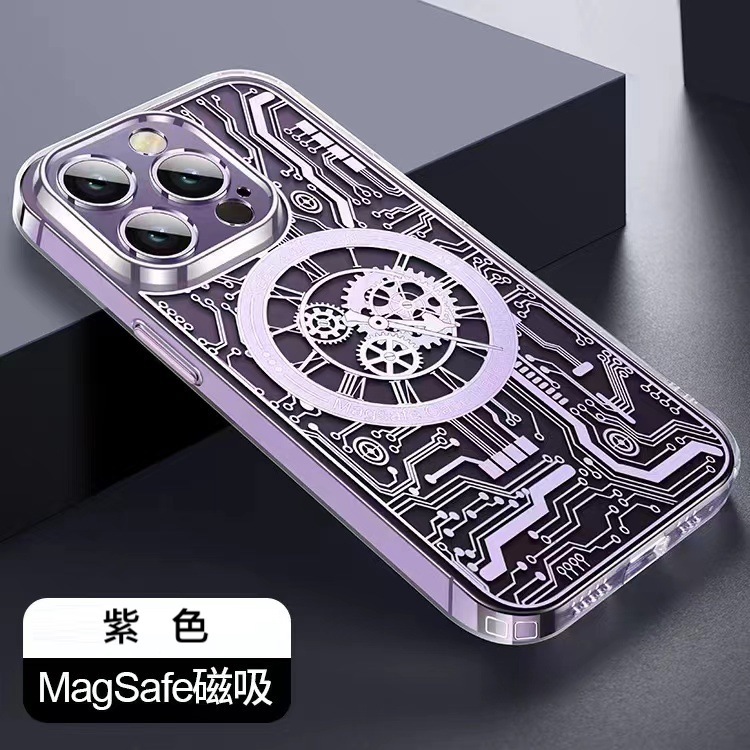 【塞博龐克風格】機械齒輪magsafe磁吸保護殼  金色/銀色/ 紫色 iPhone14系列/13系列/12系列