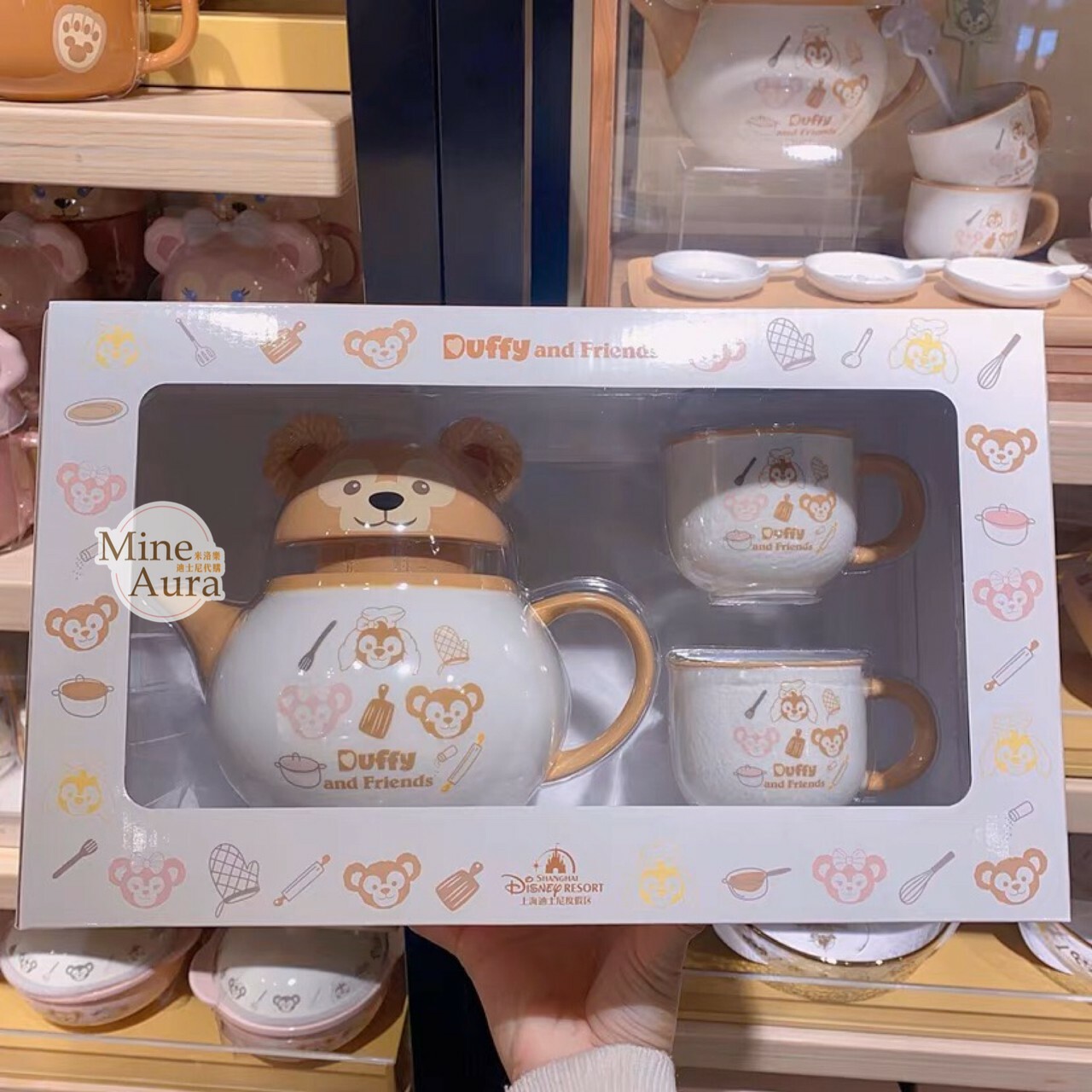 (限時特價) 廚房系列 達菲 Duffy 陶瓷 茶壺+茶杯 3入組 D&F達菲系列 -上海迪士尼樂園