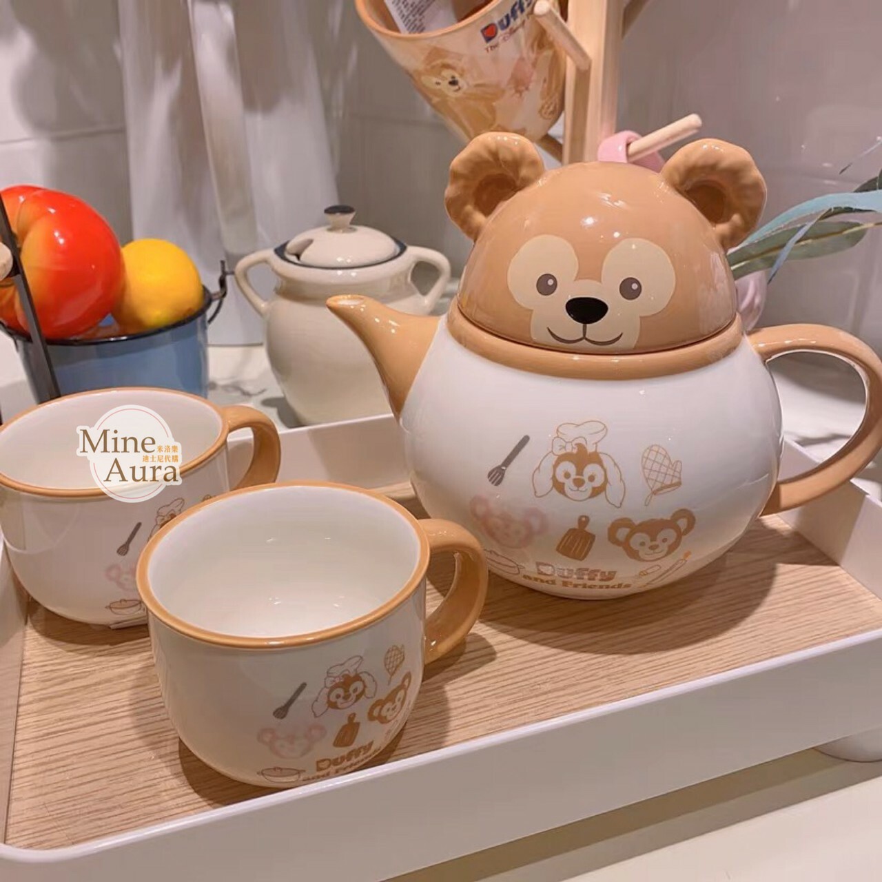 (限時特價) 廚房系列 達菲 Duffy 陶瓷 茶壺+茶杯 3入組 D&F達菲系列 -上海迪士尼樂園