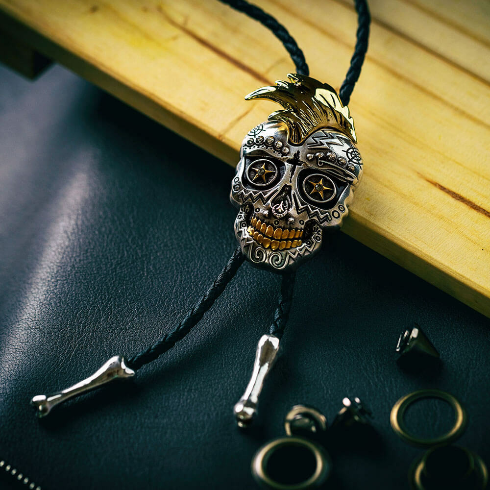 墨西哥骷髏頭龐克款 保羅領帶/BoloTie/美式領帶－快速出貨