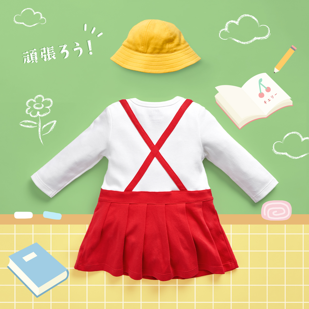 OMYMONSTER 櫻桃小寶寶造型長袖包屁套裝連帽