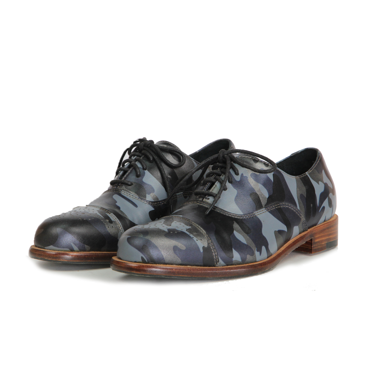 Spurge Laurel M1124 Camo Blue Leather Oxford Shoes
