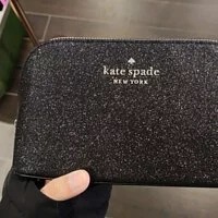 [S] KATE SPADE K9263 TINSEL GLITTER FABRIC SMALL COSMETIC MAKEUP CASE,BLACK, 196021187445 (SKS345)