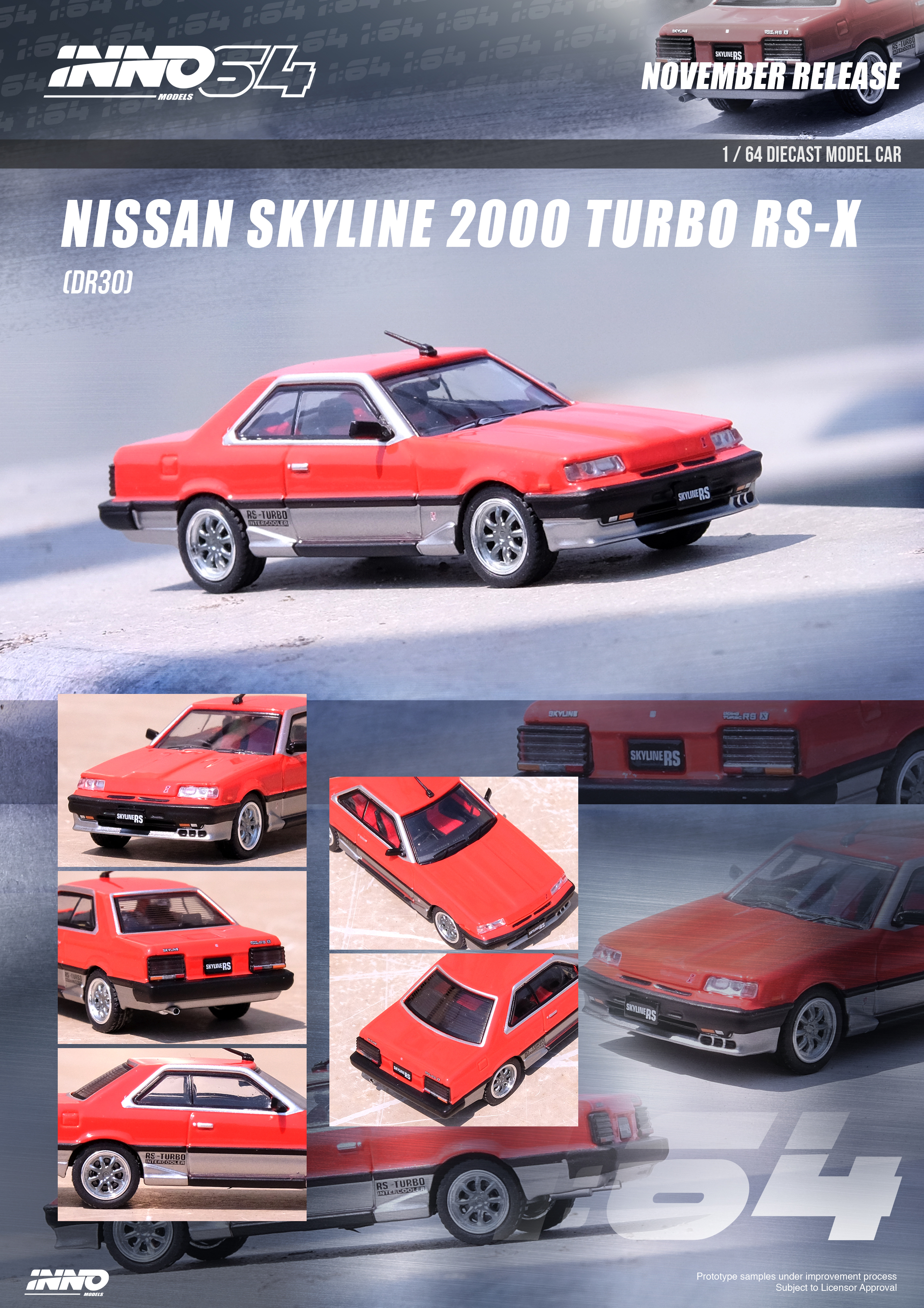 INNO64 1/64 Nissan日產 Skyline 2000 Turbo RS-X (DR30)Red / Silver