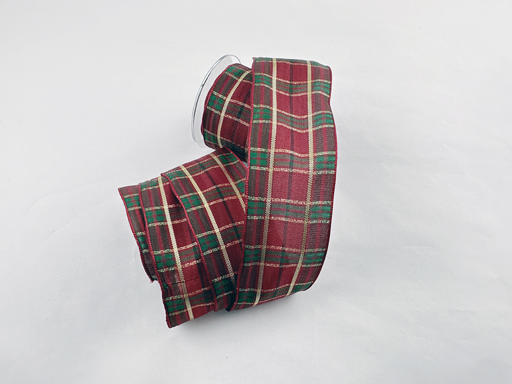 英式 酒紅綠格紋/金蔥鐵絲/38mm