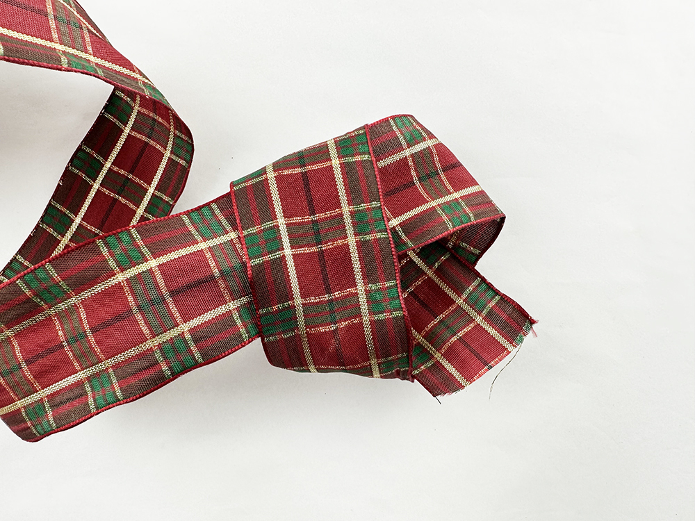 英式 酒紅綠格紋/金蔥鐵絲/38mm