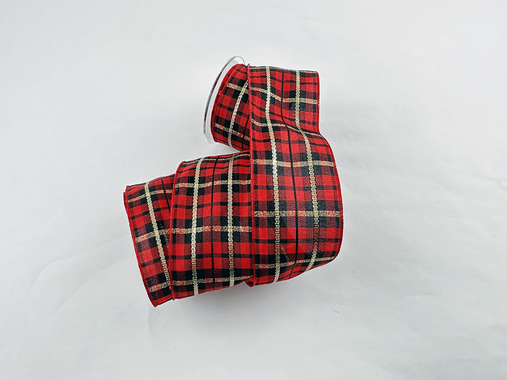 英式 紅黑格紋/金蔥鐵絲/38mm