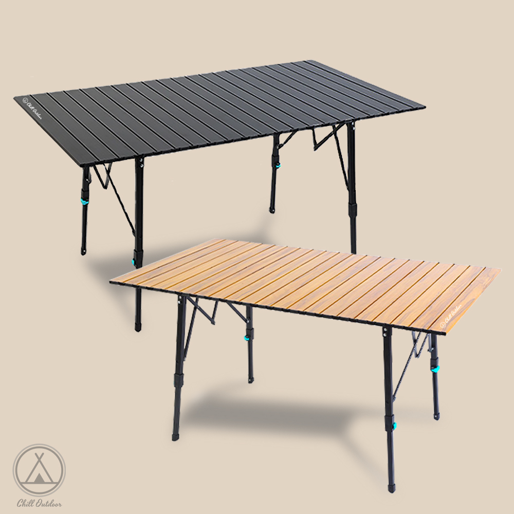 ChillOutdoor 鋁合金120cm蛋捲桌－(木紋/全黑)