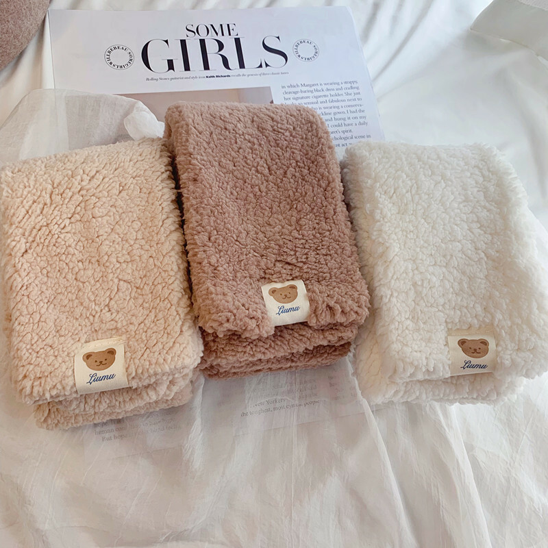 【預購】韓國熊熊羊羔絨毛保暖圍巾