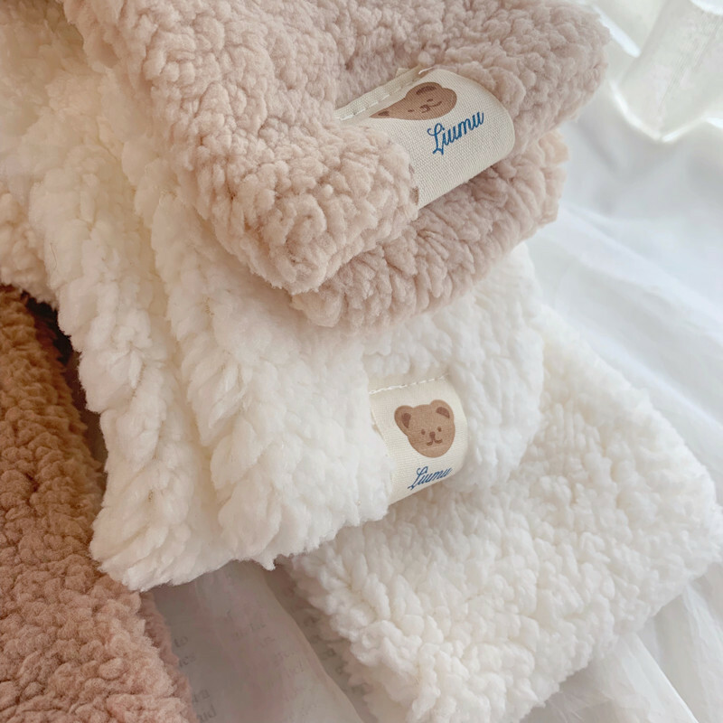 【預購】韓國熊熊羊羔絨毛保暖圍巾