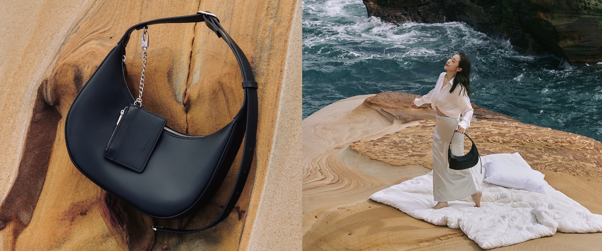 首登場的 Dreamcatcher 肩背包，以流暢圓潤的彎月包型及一體成型的背帶設計