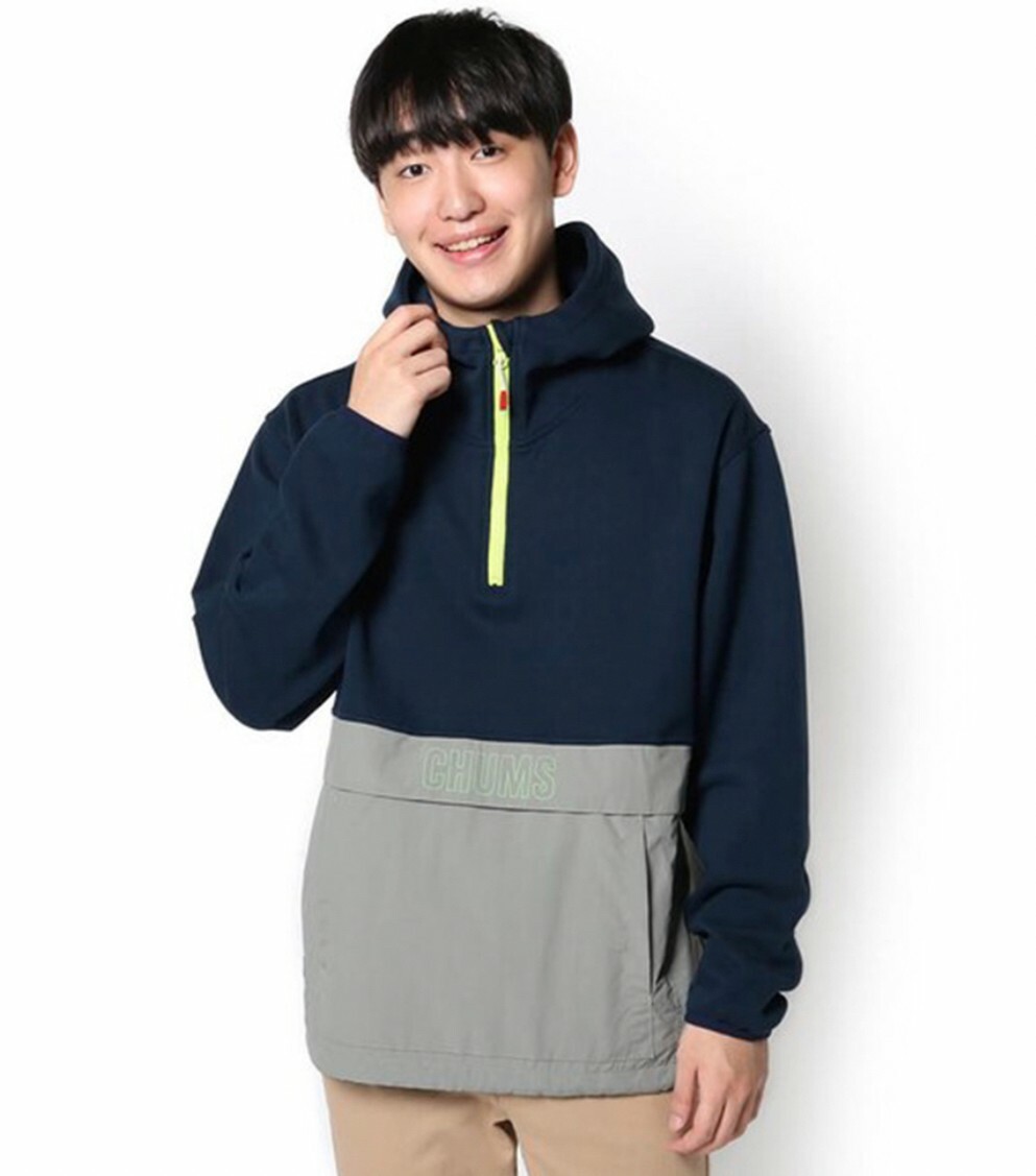 CHUMS Nylon Combo Half-Zip Hoodie 男 開襟兜帽風格上衣 藍 Declu