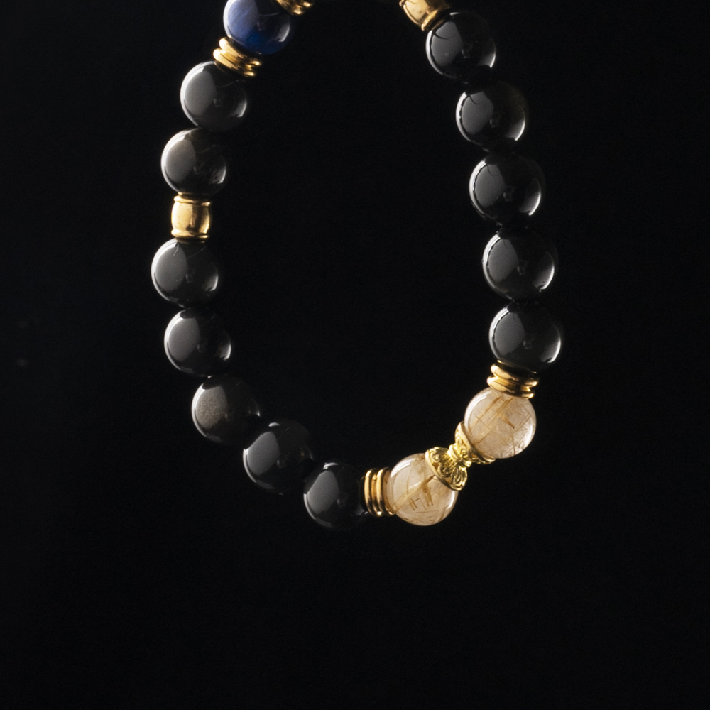 能量手鍊【非凡-燈塔】金曜石+金髮晶+藍虎眼石手鍊