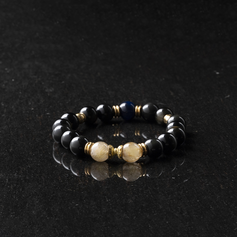 能量手鍊【非凡-燈塔】金曜石+金髮晶+藍虎眼石手鍊