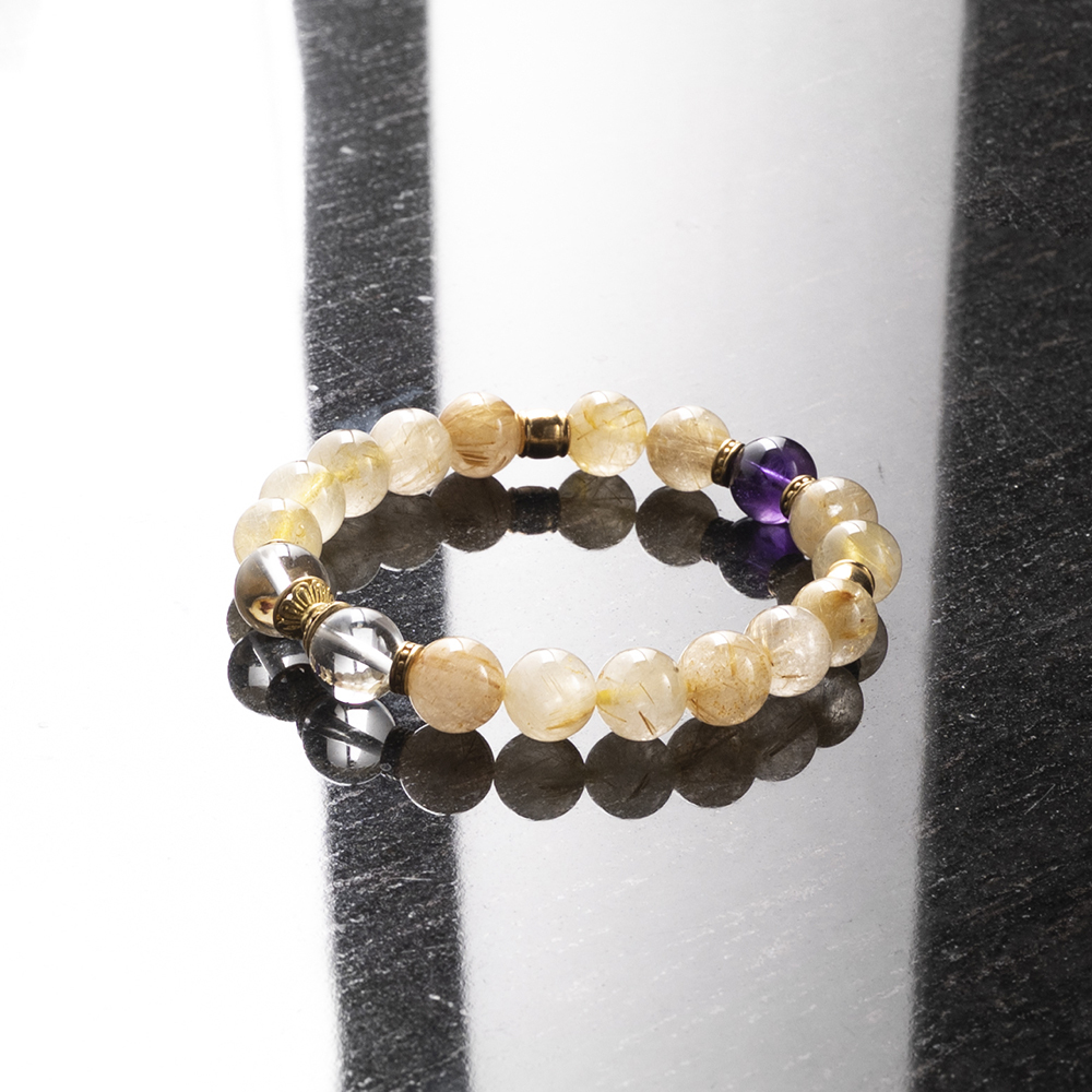 能量手鍊【非凡-日光】金髮晶+紫水晶+白水晶手鍊