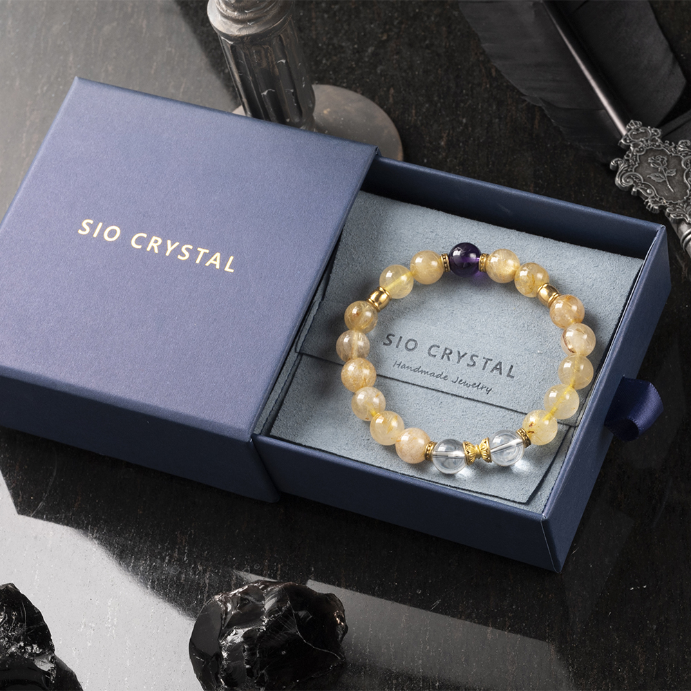 能量手鍊【非凡-日光】金髮晶+紫水晶+白水晶手鍊